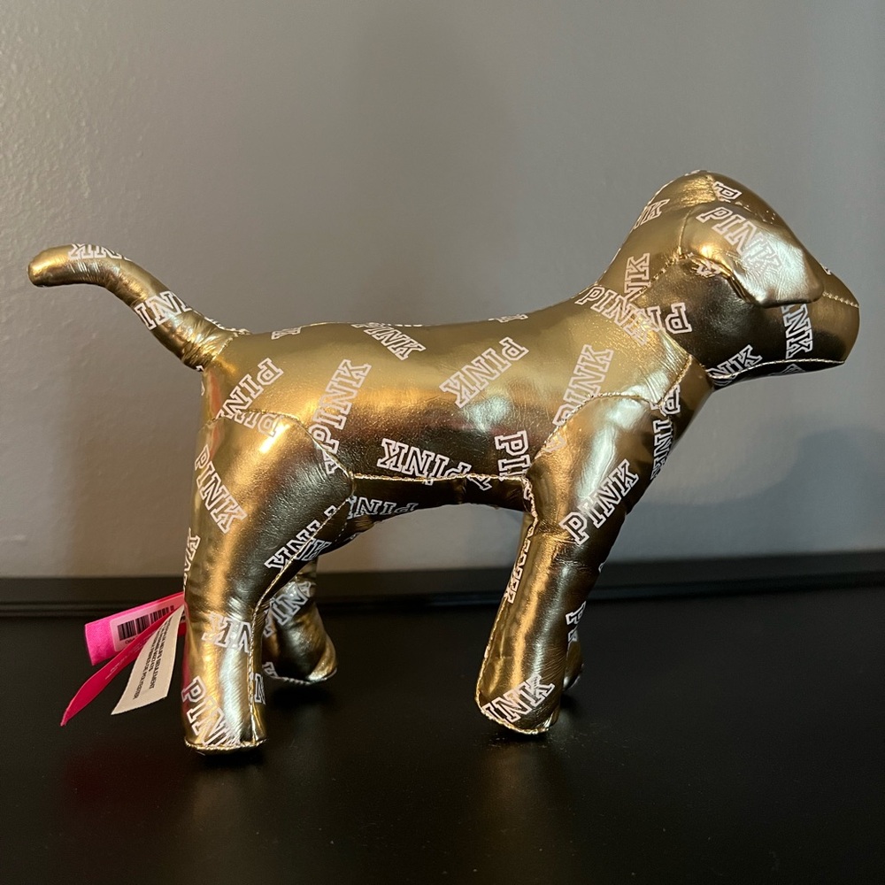 Gold Victoria Secret metallic mini dog from fashion show, limited edition